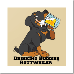 Rottweiler Dog Beer Drinking Buddies Series Cartoon Posters and Art